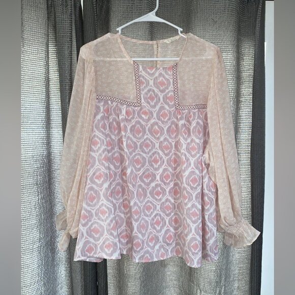 Entro Top Women’s Medium Pink Boho Peasant Cottagecore Long Sleeve Blouse - Picture 1 of 6